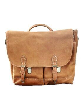 El Potro Handcrafted Artisan Leather Messenger Bag Tan Briefcase Satchel Vintage